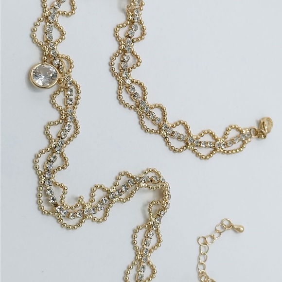 14KT Gold Plated Crystal Beaded Tennis Choker - Picture 10 of 11